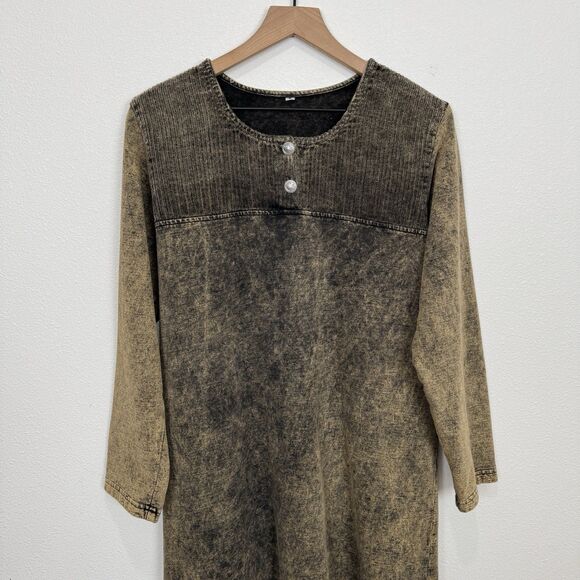 Vtg Focus 90s Dress & Vest Set Womens Small Brown 100% Cotton Lagenlook Hippie - Picture 4 of 16